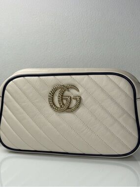 Gucci GG Marmont Bag: Vintage Effect Calfskin, Mystic White Blue Agata